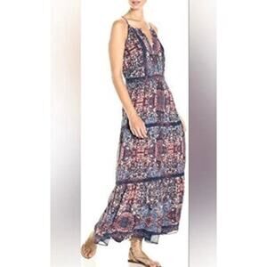 Joie 100% Silk Boho Paisley Maxi Dress Size 2 Spaghetti Strap Tiered Hem